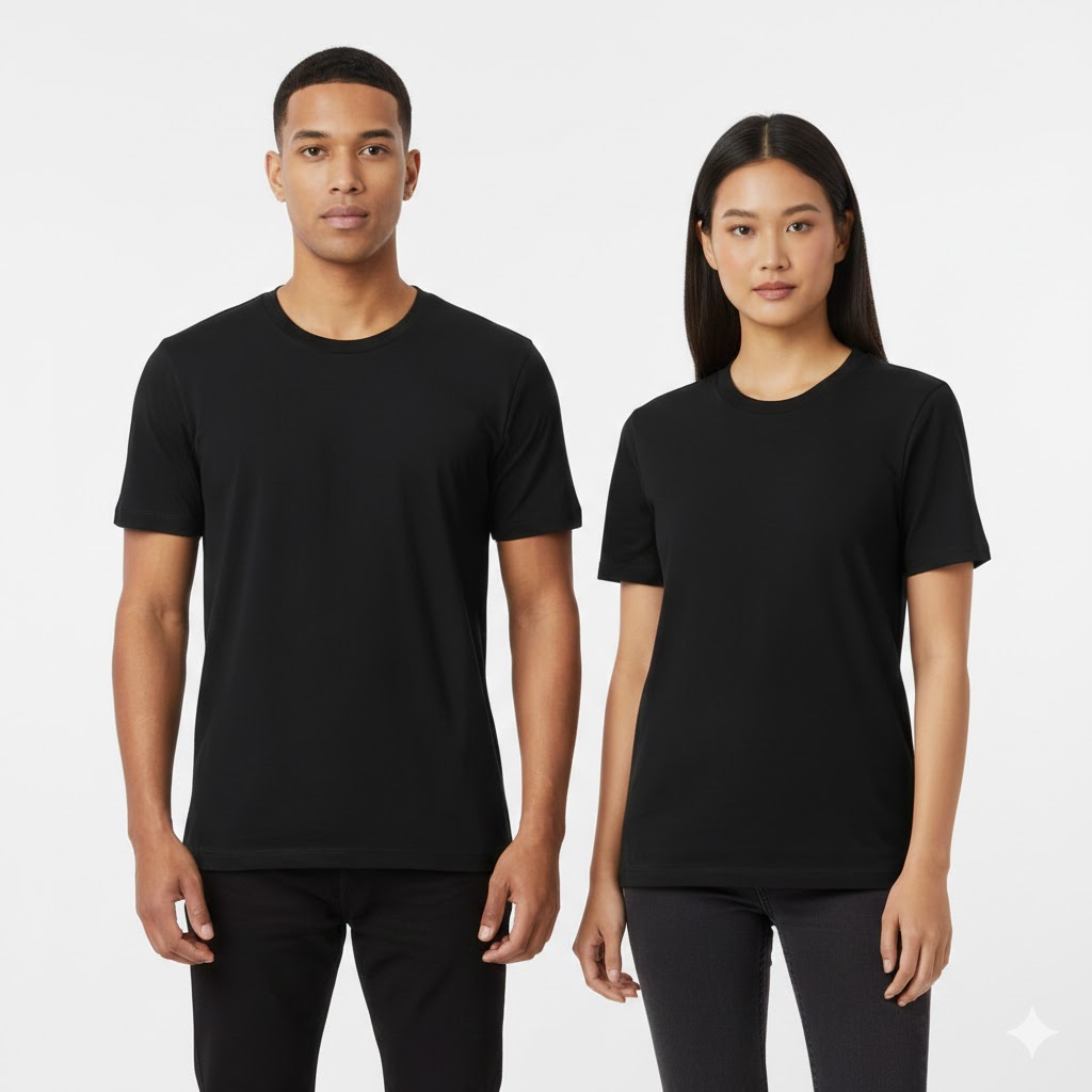 Black unisex round neck T-shirt