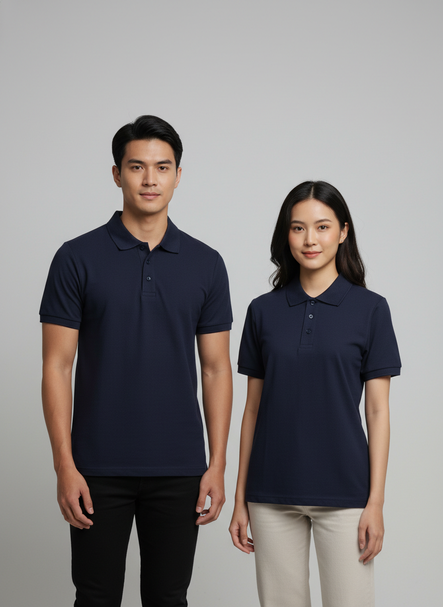 Navy blue unisex polo shirt